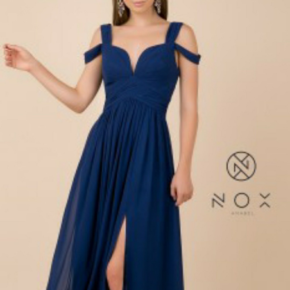 WHITE BURGUNDY BLUE OFF SHOULDER EVENING DRESS - Picture 2 of 7
